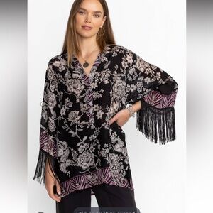 New Johnny Was Edina Floral Fringe Black and White fringe blouse